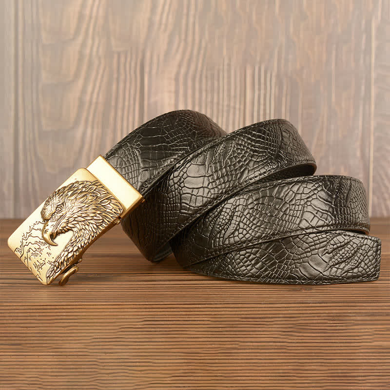 Men's Carved Eagle Crocodile Pattern Leather Belt - Image 5