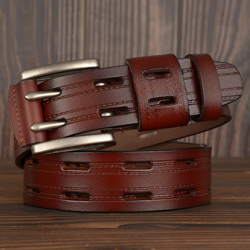 Men's Casual Double Prong Trouser Leather Belt - Image 9