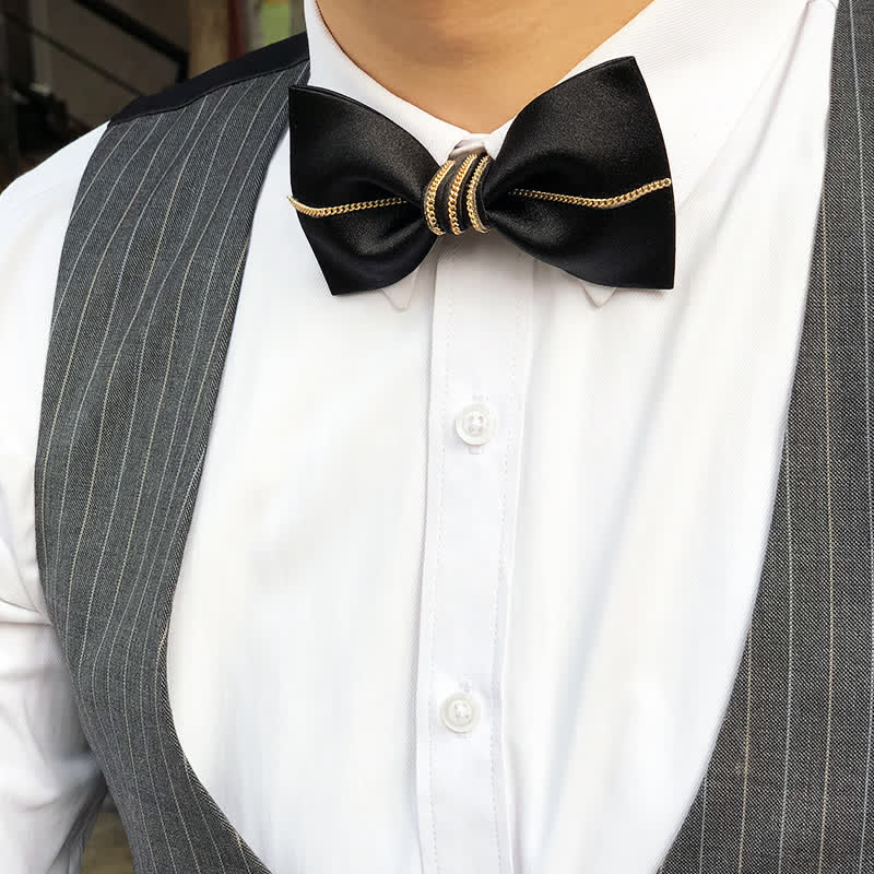 Men's Bling Chain Plain Bow Tie - Image 2