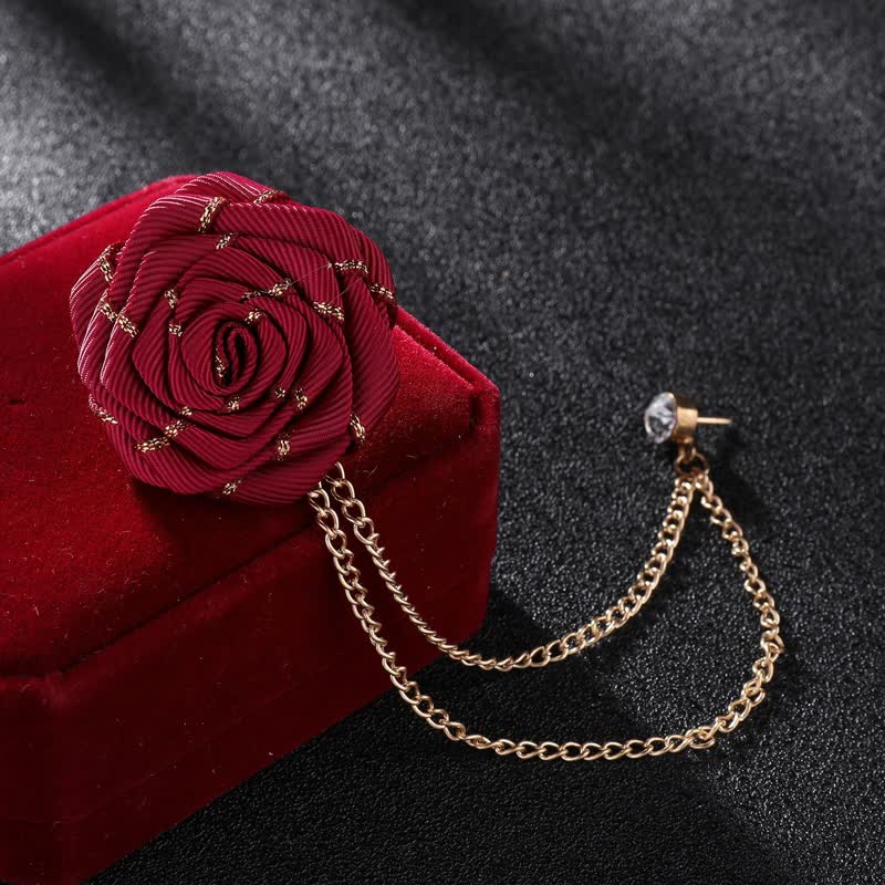 Men's Charming Floral Rose Chain Brooch - Image 3