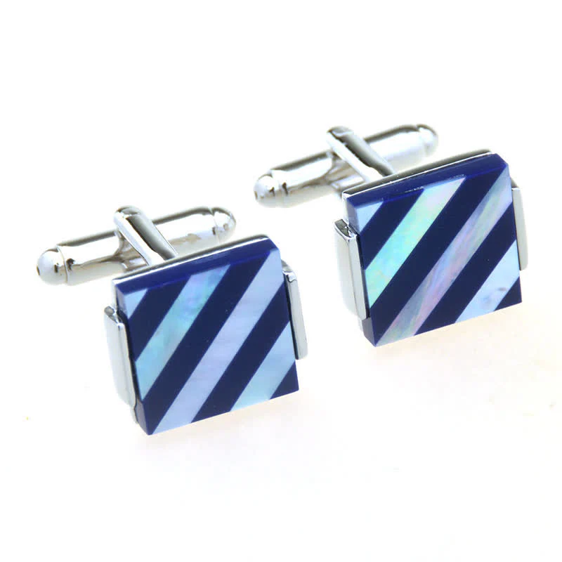 Men's Check Stripe Square Pearl Shell Cufflinks - Image 5