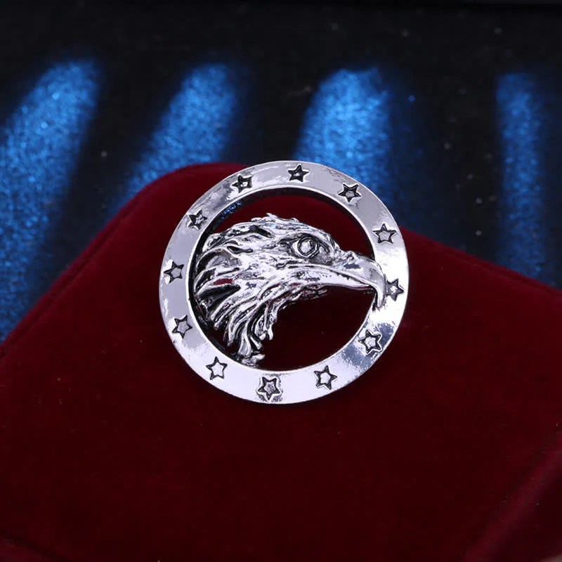 Men's Circle Hawk Head Brooch - Image 7