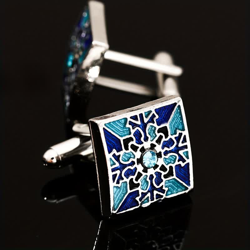 Men's Classic Blue Enamel Snowflake Cufflinks - Image 5