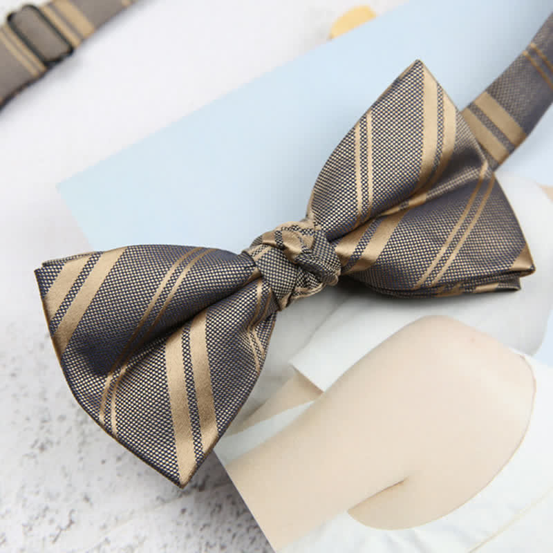 Men's Classic Dark Khaki Diagonal Striped Bow Tie - Image 4