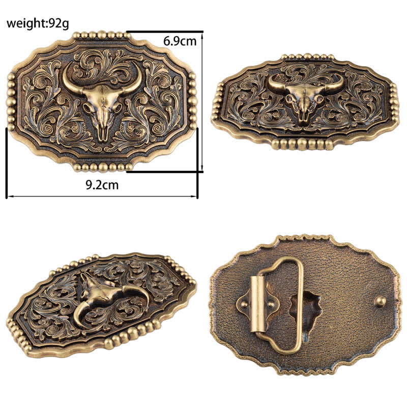Men's Classic Floral Bull Skull Leather Belt - Image 6