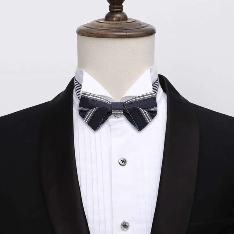 Men's Classic Navy Striped Business Bow Tie - Image 2