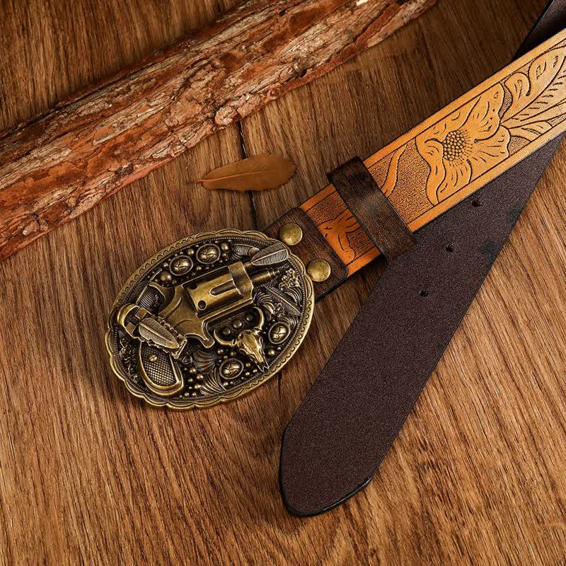 Men's Classic Retro Gun Bull Leather Belt - Image 2