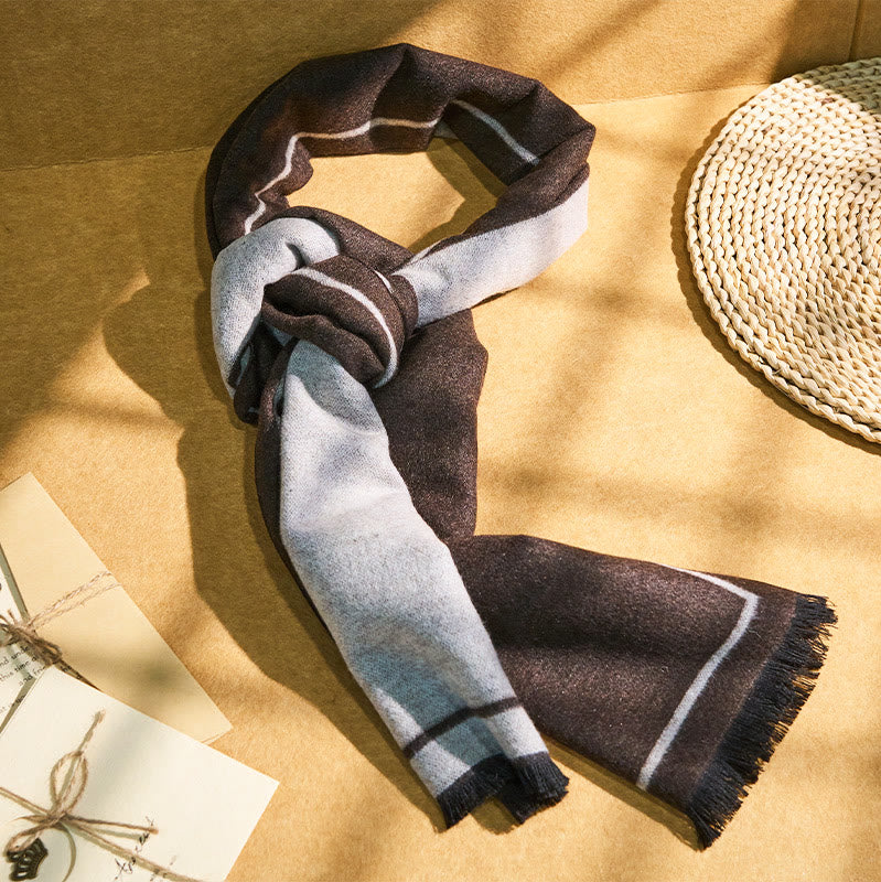 Men's Classic Striped Accent Warm Tassel Scarf - Image 3