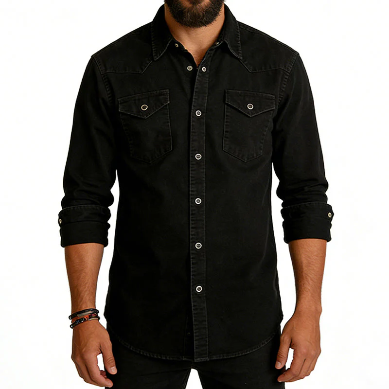 Men's Classic Washed Double Pocket Denim Workwear Shirt - Image 3