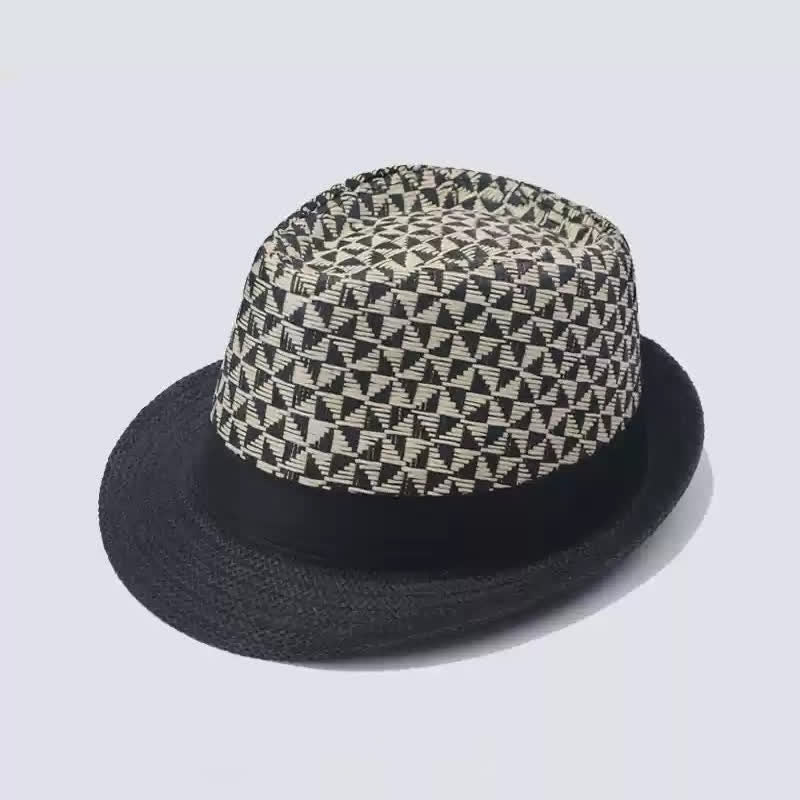 Men's Classical Check Pattern Beach Straw Fedora Hat - Image 2