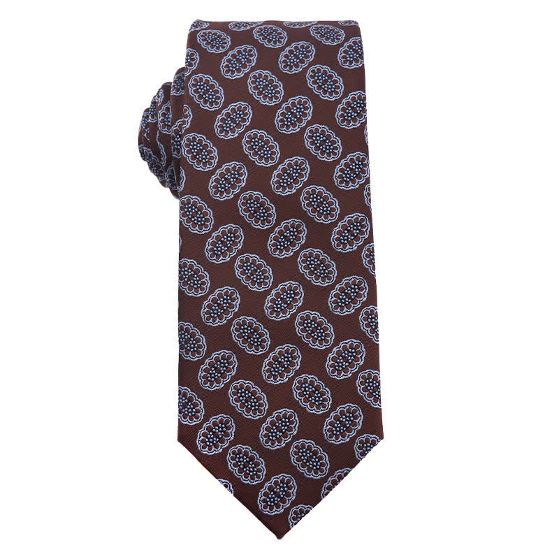 Men's Coffee Brown Series Paisley Striped Necktie - Image 4