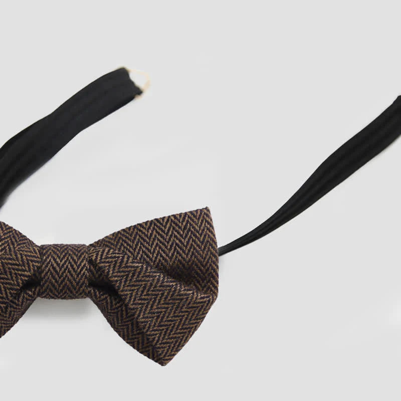 Men's Coffee Herringbone Pattern Woolen Bow Tie - Image 10