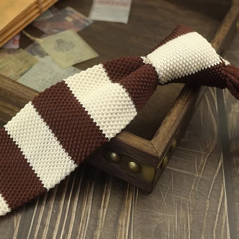 Men's Color Block Pattern Striped Knitted Necktie - Image 18