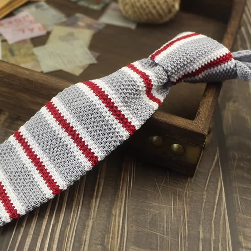 Men's Color Block Pattern Striped Knitted Necktie - Image 25