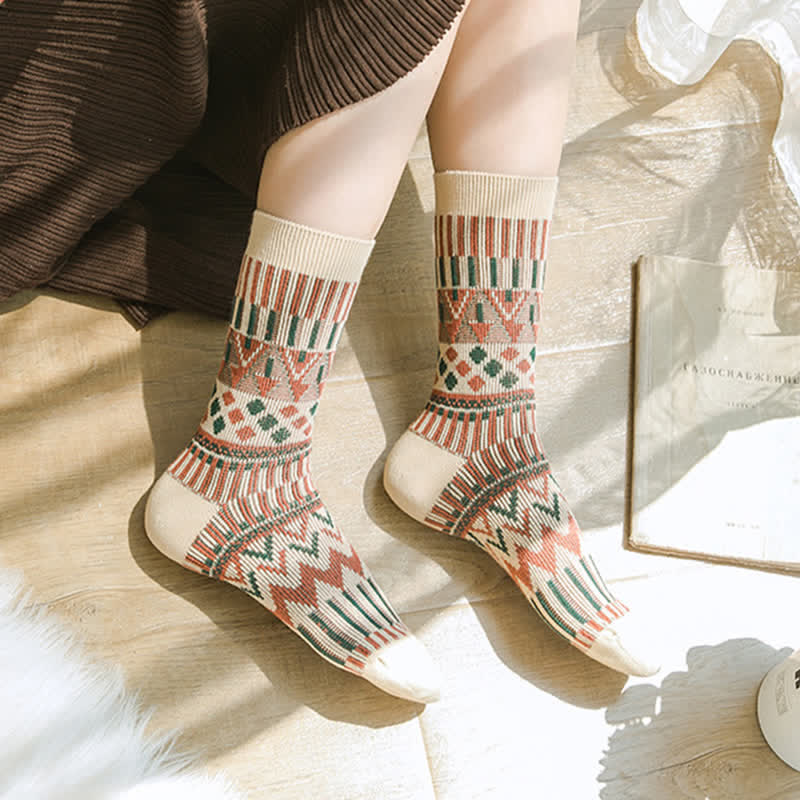 Colored Tribal-Like Pattern Cotton Socks - Image 10