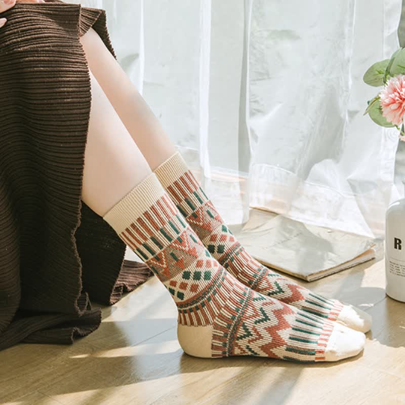 Colored Tribal-Like Pattern Cotton Socks - Image 11