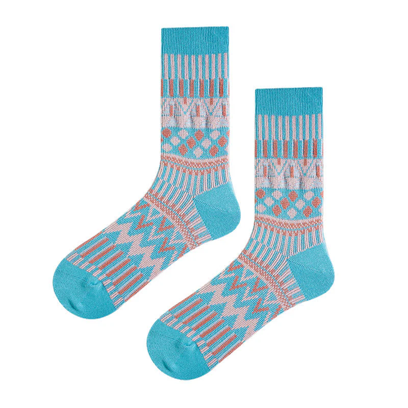 Colored Tribal-Like Pattern Cotton Socks - Image 16