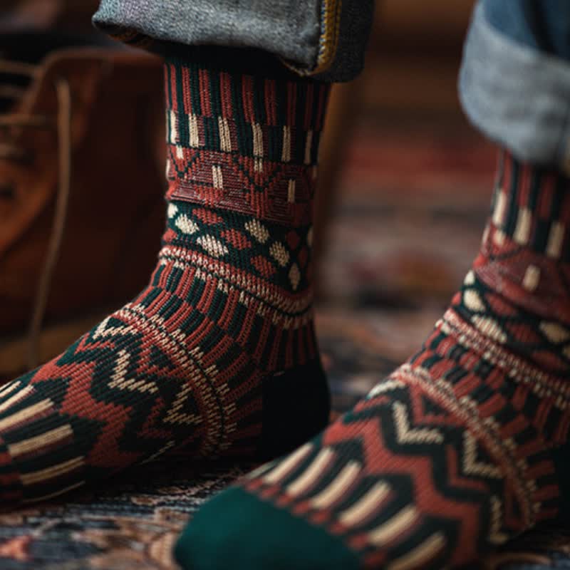 Colored Tribal-Like Pattern Cotton Socks - Image 4