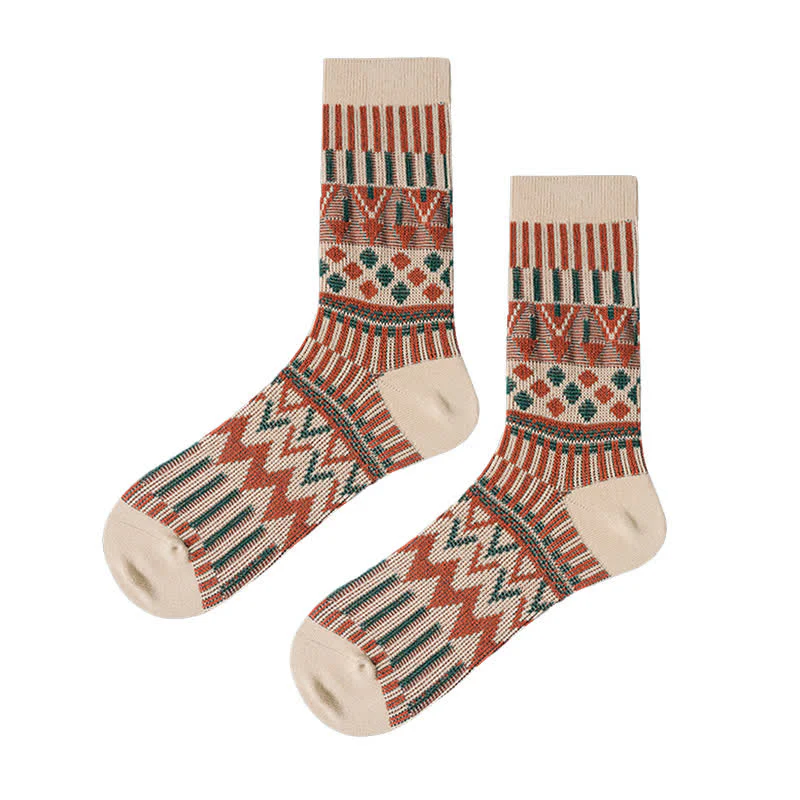 Colored Tribal-Like Pattern Cotton Socks - Image 9