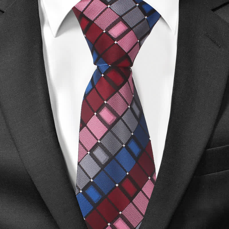Men's Colorful Patch Square Checkered Necktie - Image 2