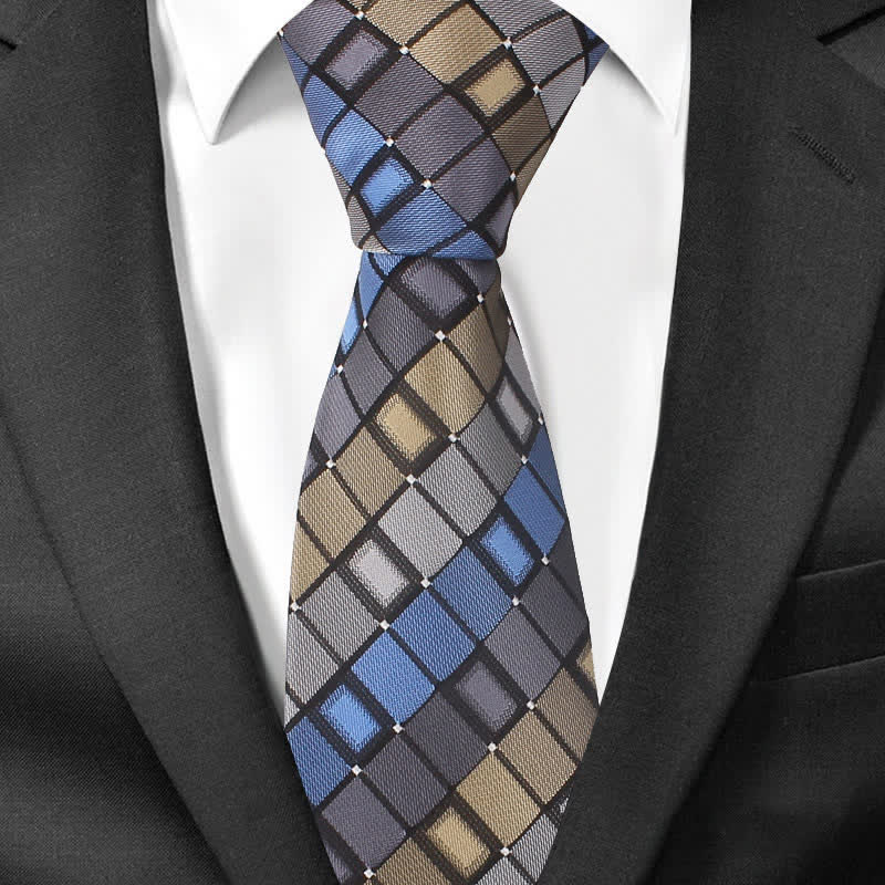 Men's Colorful Patch Square Checkered Necktie - Image 7
