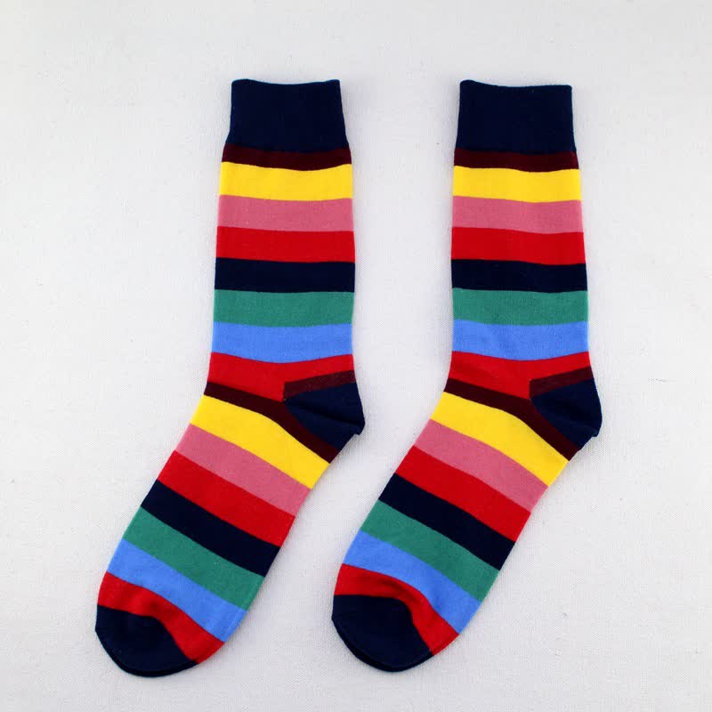 Men's Colorful Rainbow Striped Cotton Crew Socks - Image 10
