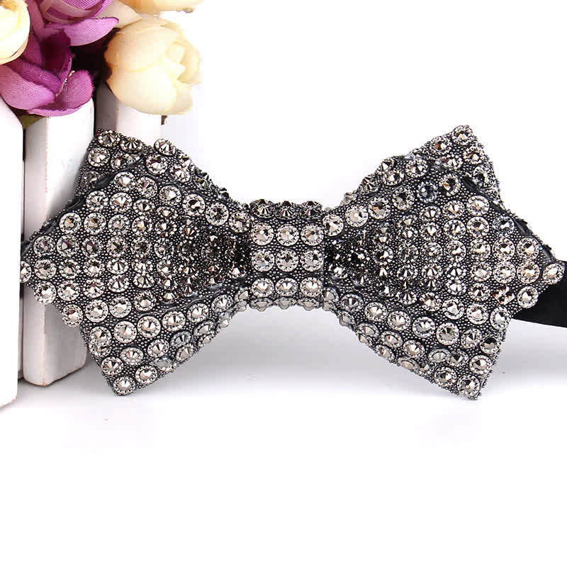 Men's Colorful Rhinestones Sequin Shining Pointed Bow Tie - Image 16