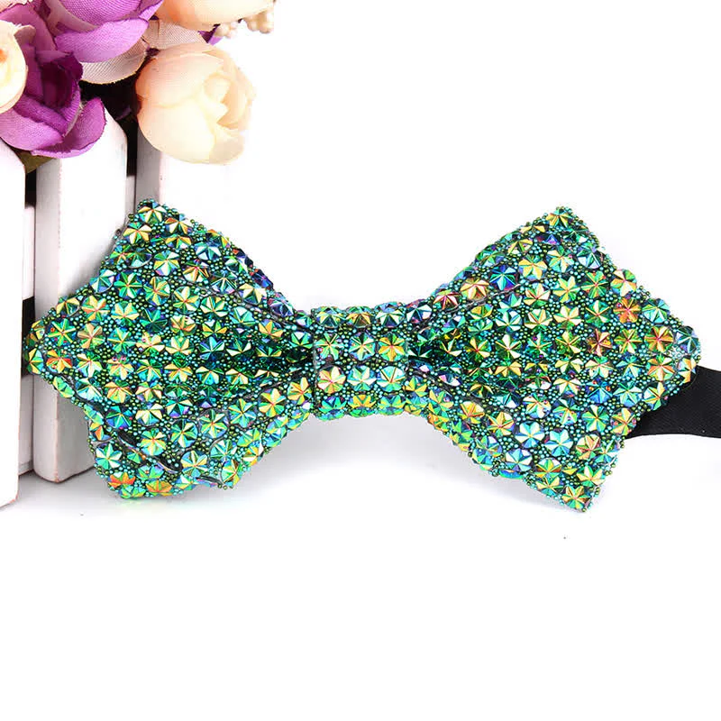 Men's Colorful Rhinestones Sequin Shining Pointed Bow Tie - Image 19
