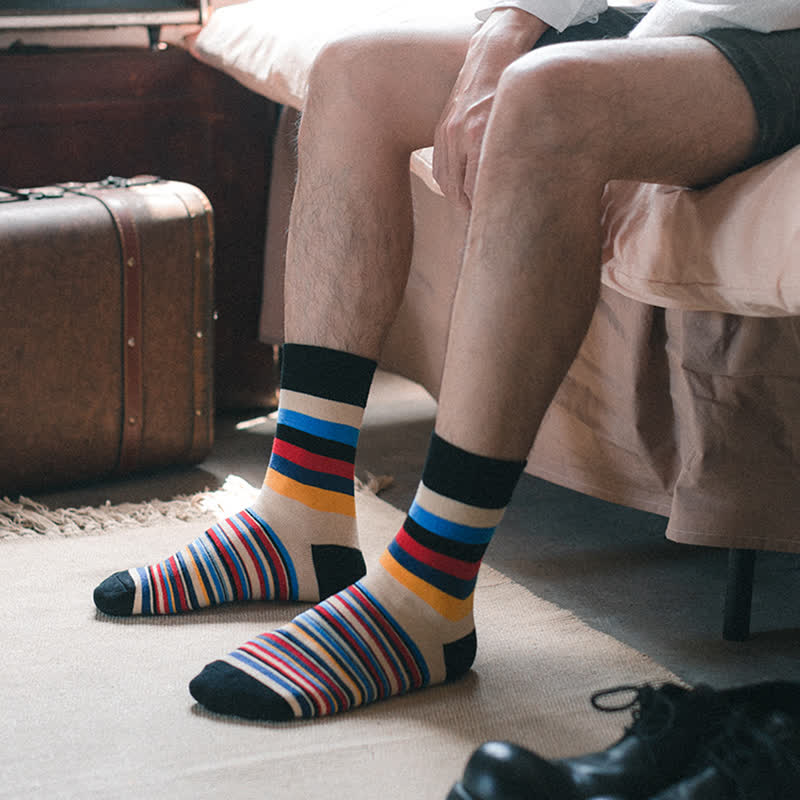 Men's Colorful Striped Classic Design Crew Socks - Image 6