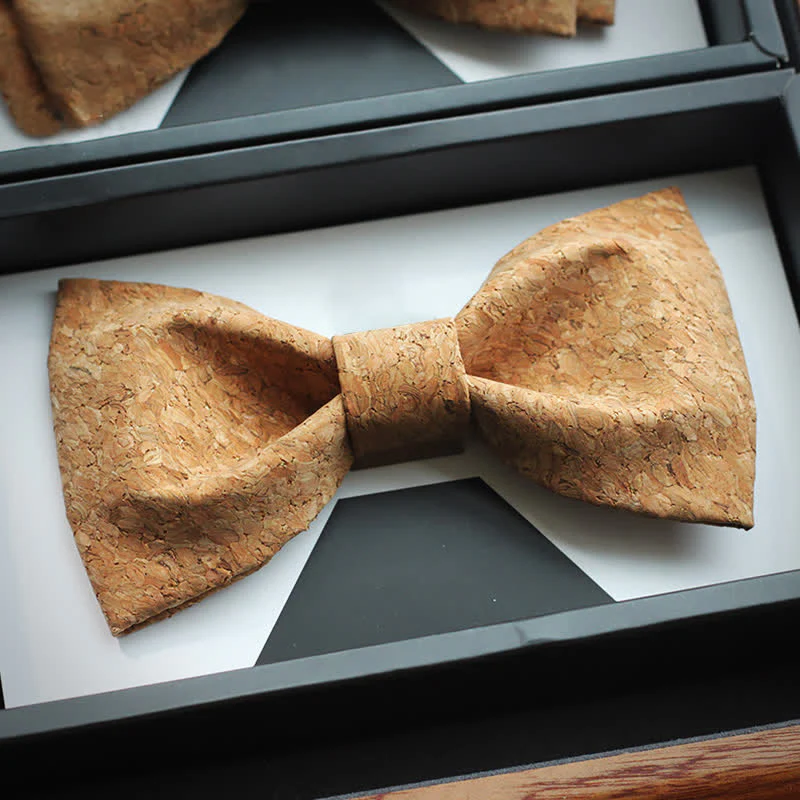 Men's Creative Cork Wood Pattern Party Bow Tie - Image 3