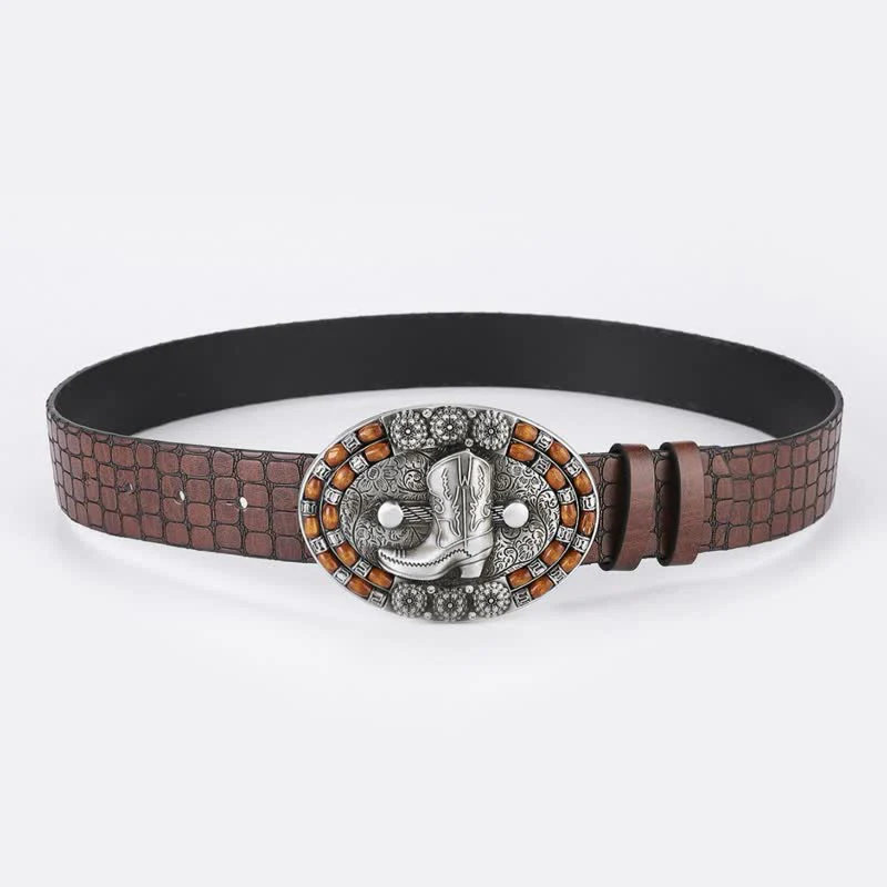 Men's Cowboy Boot Wooden Beads Leather Belt - Image 3