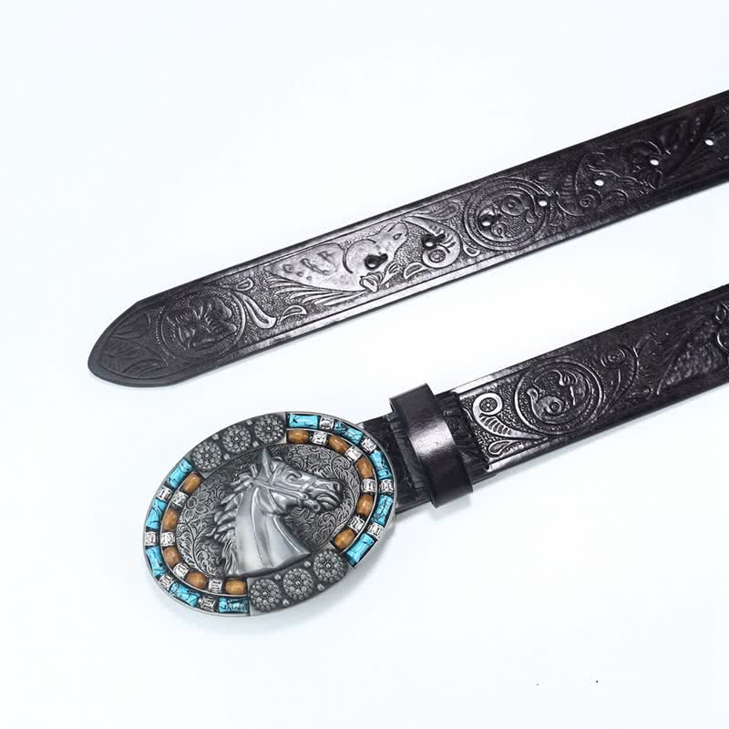 Men's Cowboy Horse Head Turquoise Leather Belt - Image 10