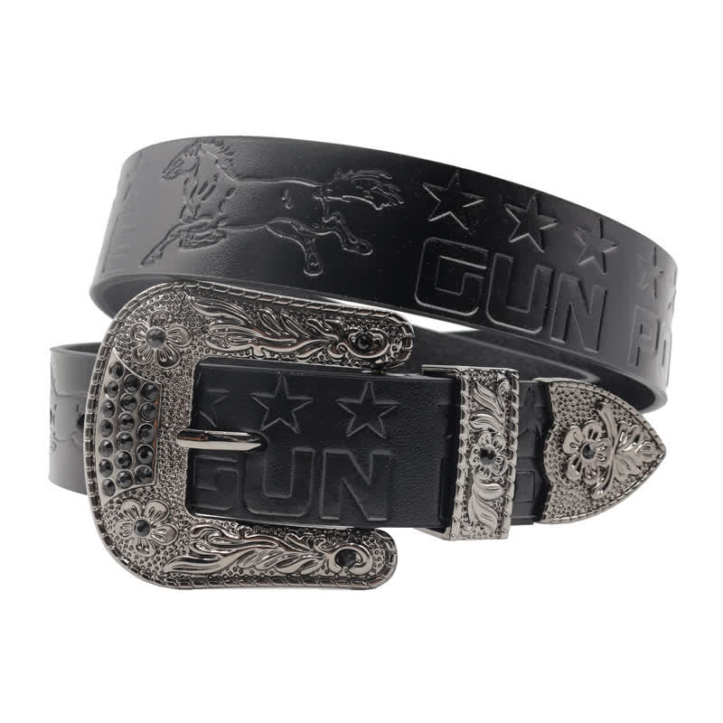 Men's Cowboy Pattern Carved Buckle Leather Belt - Image 10