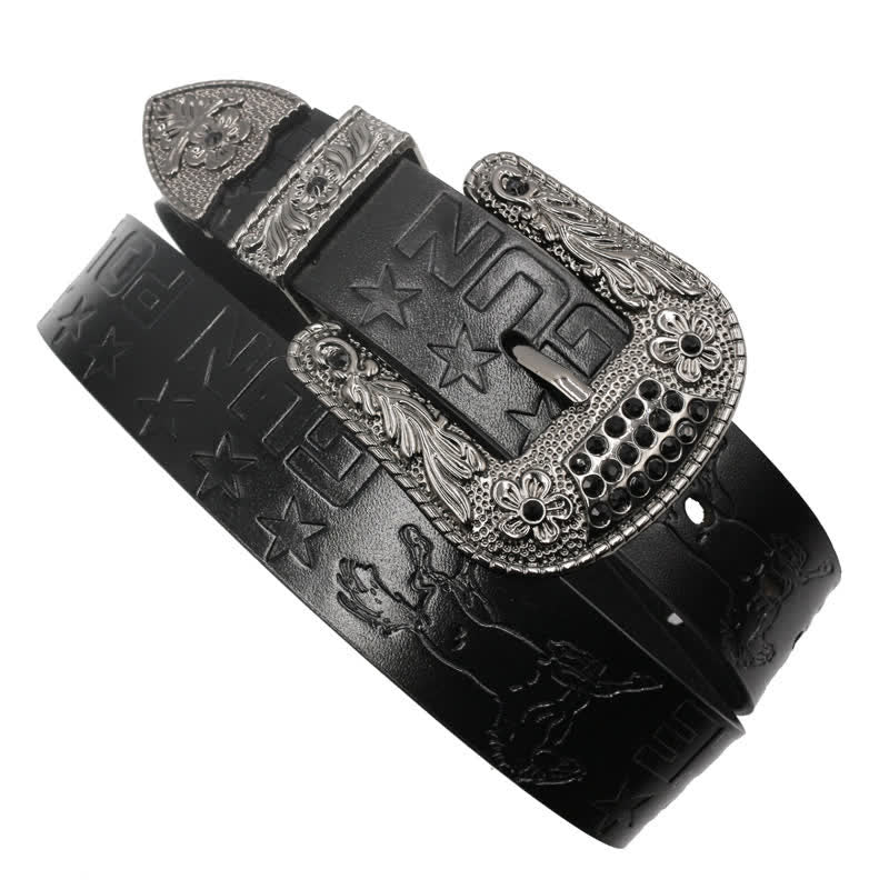 Men's Cowboy Pattern Carved Buckle Leather Belt - Image 11