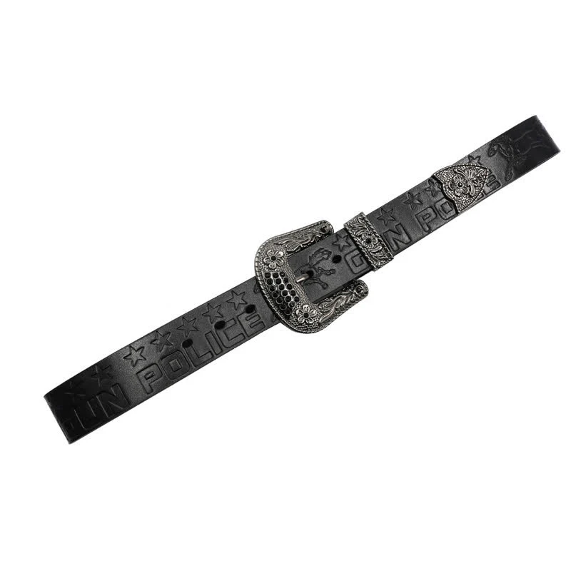 Men's Cowboy Pattern Carved Buckle Leather Belt - Image 13