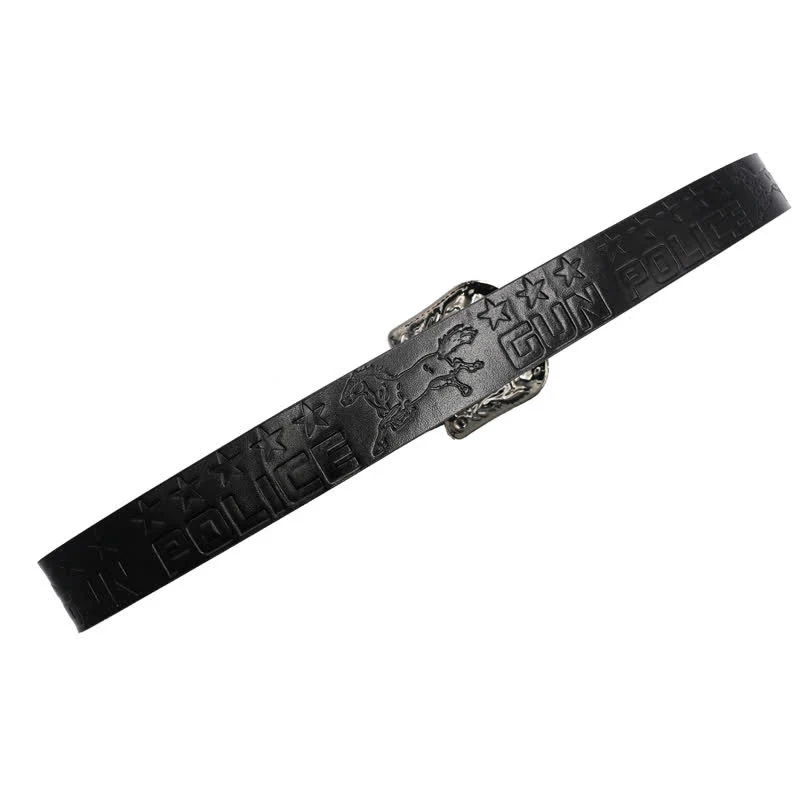Men's Cowboy Pattern Carved Buckle Leather Belt - Image 14