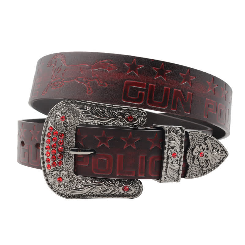 Men's Cowboy Pattern Carved Buckle Leather Belt - Image 17