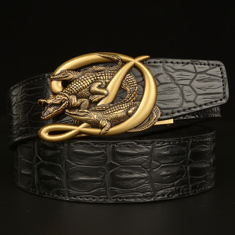 Men's Crocodile Buckle Alligator Pattern Leather Belt - Image 13