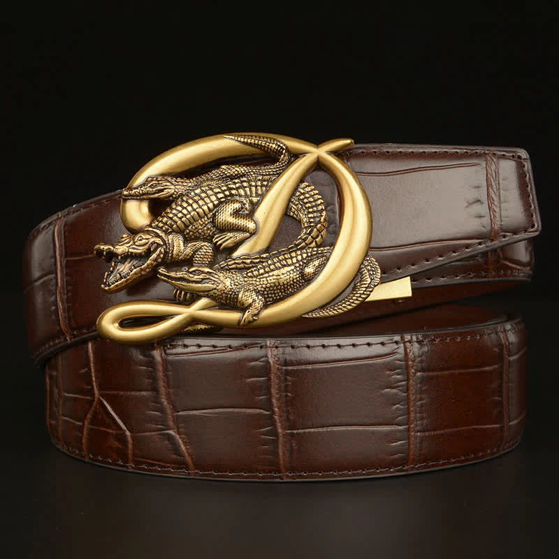 Men's Crocodile Buckle Alligator Pattern Leather Belt - Image 6