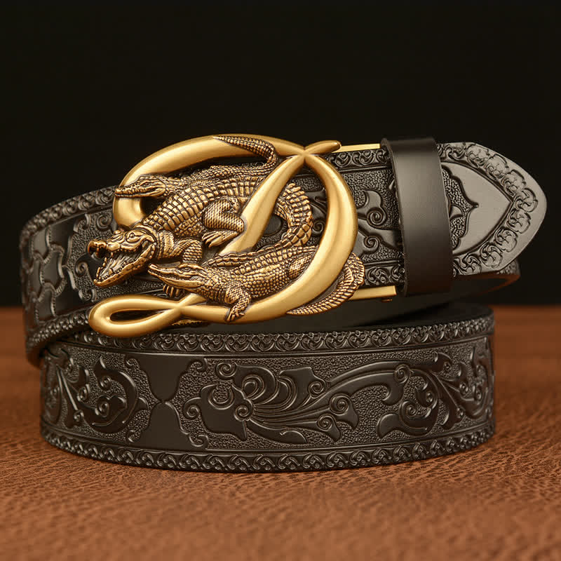 Men's Crocodile Buckle Embossing Leather Belt - Image 10