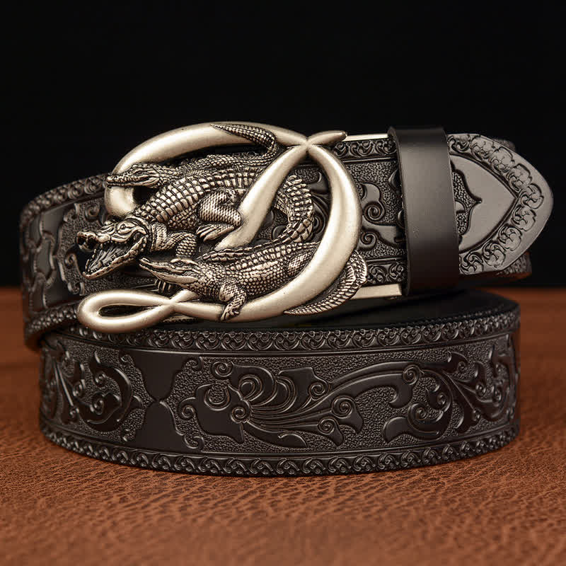 Men's Crocodile Buckle Embossing Leather Belt - Image 17