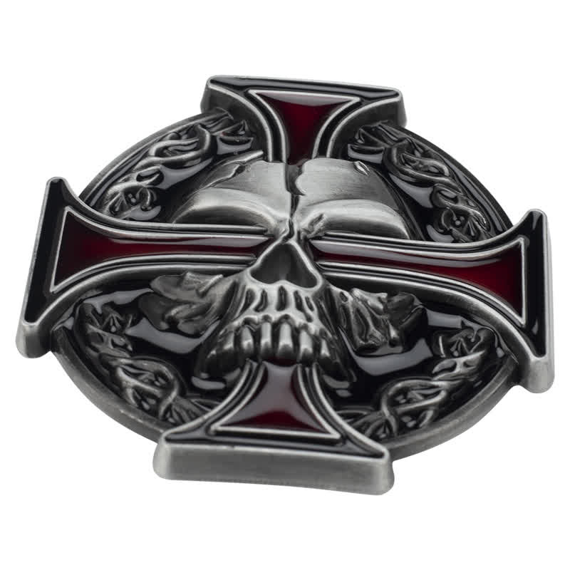 Men's Cross Skull Embossed Pattern Leather Belt - Image 5