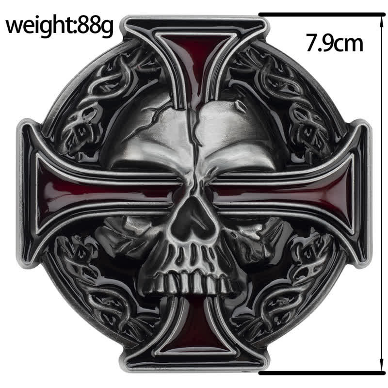 Men's Cross Skull Embossed Pattern Leather Belt - Image 7