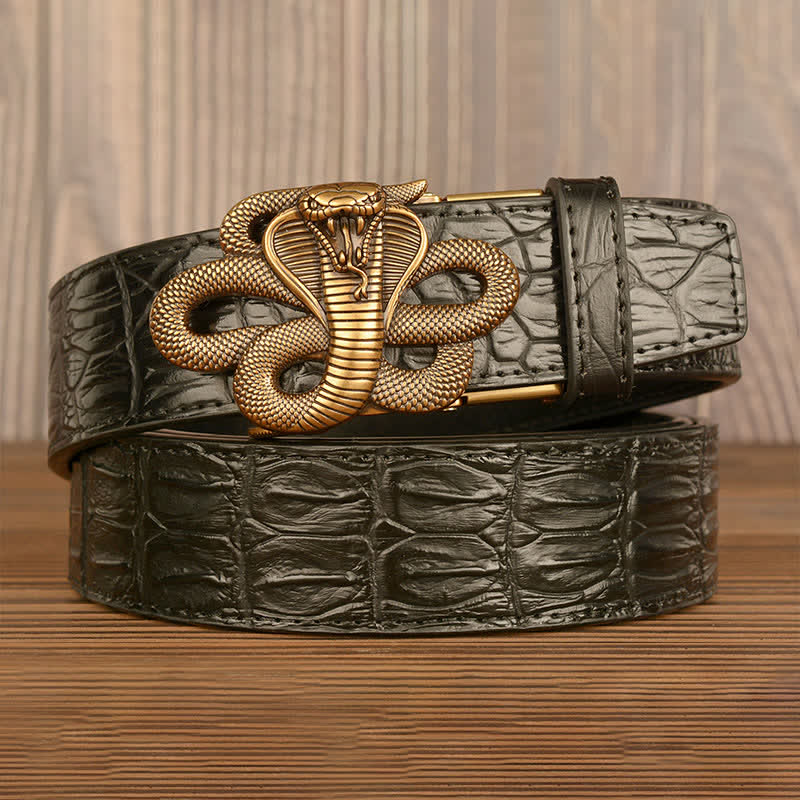 Men's Curled Cobra Alligator Pattern Leather Belt - Image 3