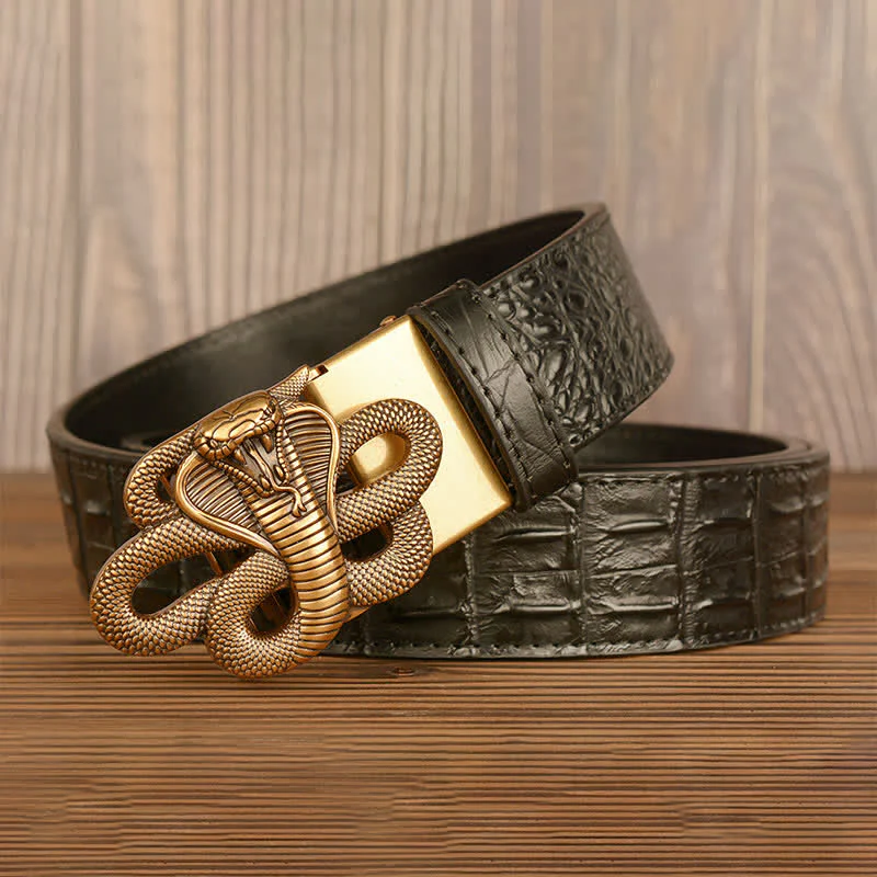 Men's Curled Cobra Alligator Pattern Leather Belt - Image 4
