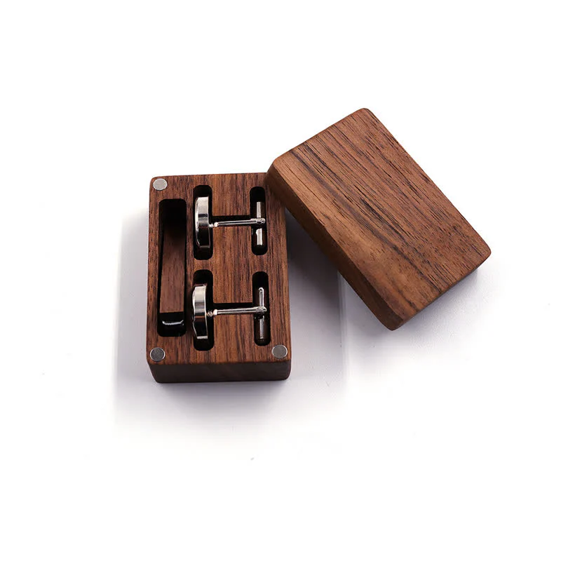 Men's Custom Engraving Box Surface Wedding Day Wooden Cufflinks Set - Image 11