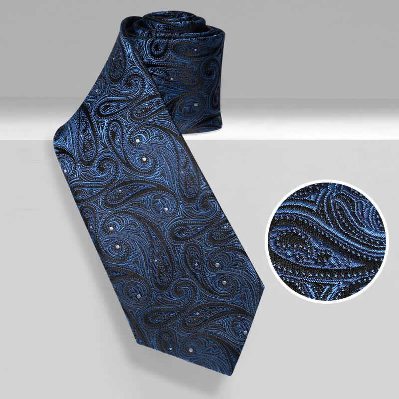 Men's Dark Blue & Black Shade Paisley Pure Silk Necktie - Image 2