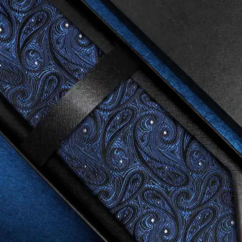 Men's Dark Blue & Black Shade Paisley Pure Silk Necktie - Image 4