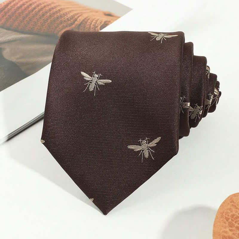 Men's Dark Brown Insect Vintage Pattern Necktie - Image 2