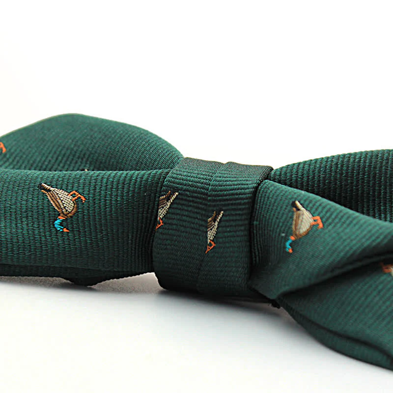 Men's Dark Green Duck Motifs Bow Tie - Image 4